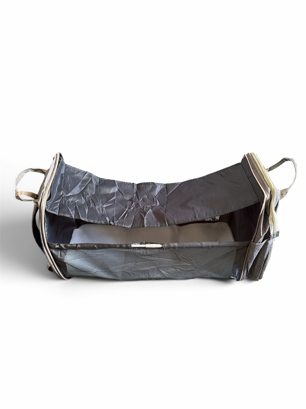 Gray Diaper Bag with built in bassinet/playpen